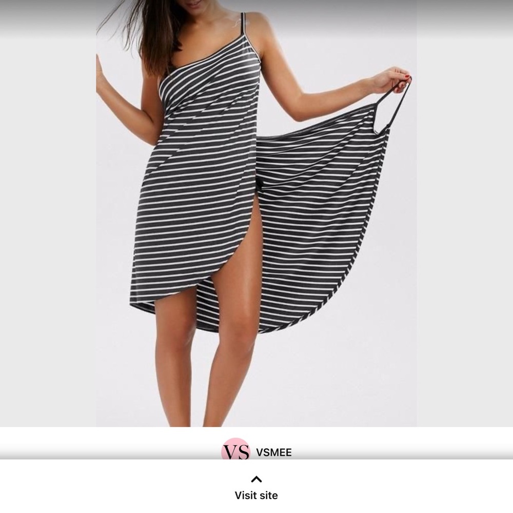 Beach Wrap Dress, Navy/White Stripped, One Size.